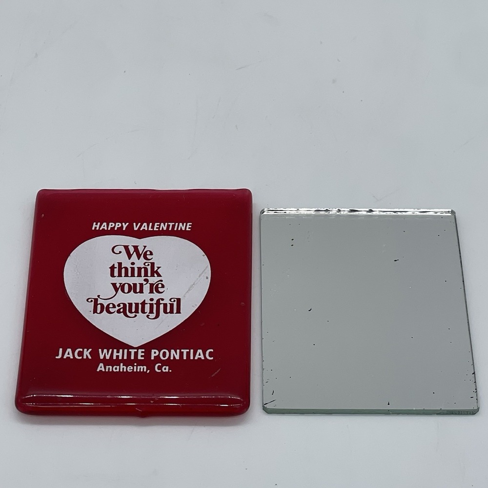 Vintage RUBBER JELLY CASE Pocket Mirror‎ Jack White Pontiac Ca. You're Beautiful